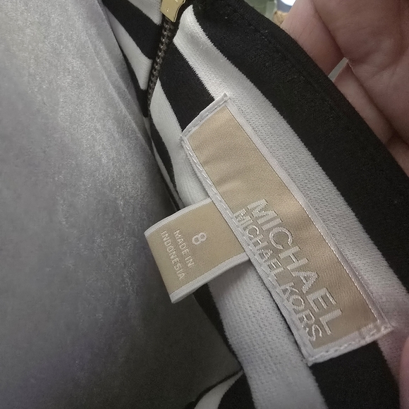 Michael Kors Miter Stripe Ponte Fit And Flare Midi Dress Navy And White Size 8 - Picture 6 of 9